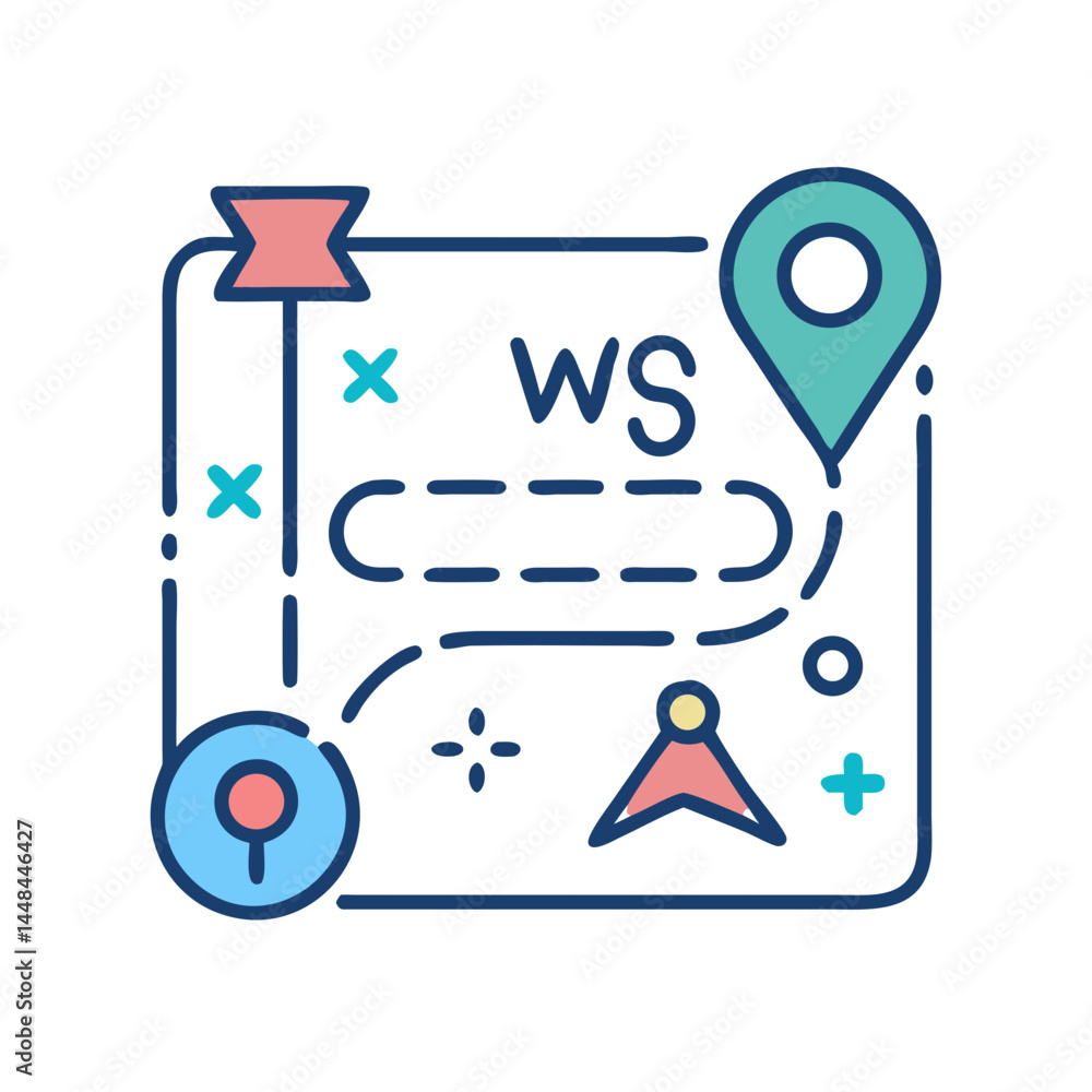 Poster Roadmap with Waypoints and Flag Icon Representing Strategic Planning and Goal Setting