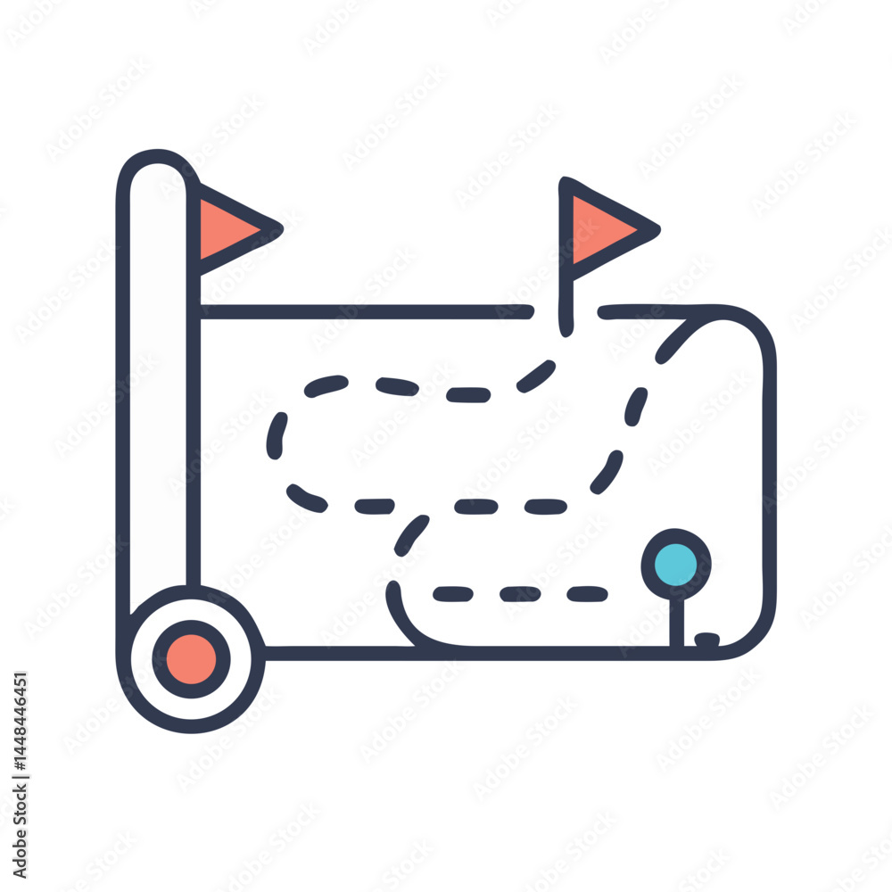Poster Roadmap with Waypoints and Flag Icon Representing Strategic Planning and Goal Setting
