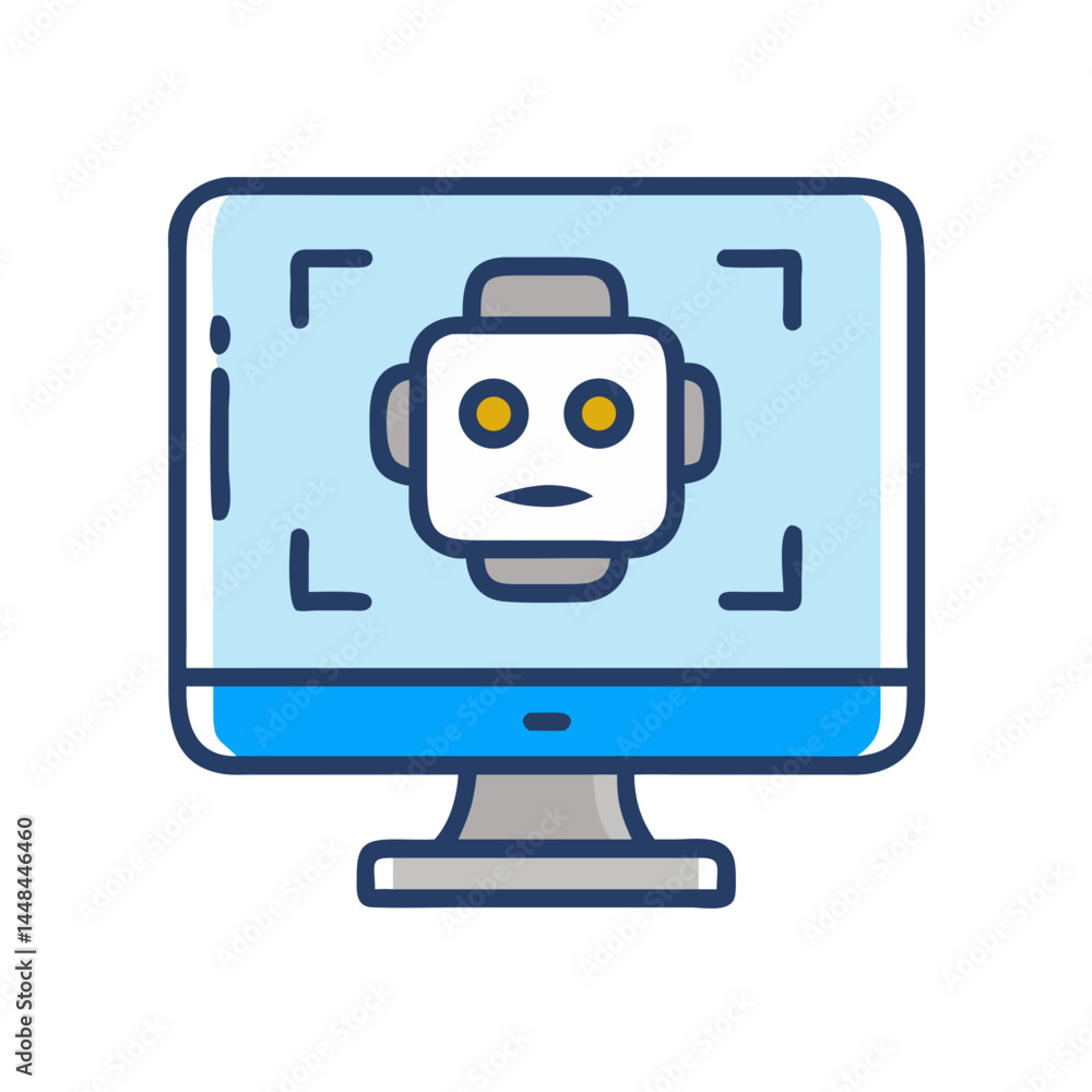 Poster Robot Face Displayed on Monitor Icon Representing AI Interface and Digital Assistance