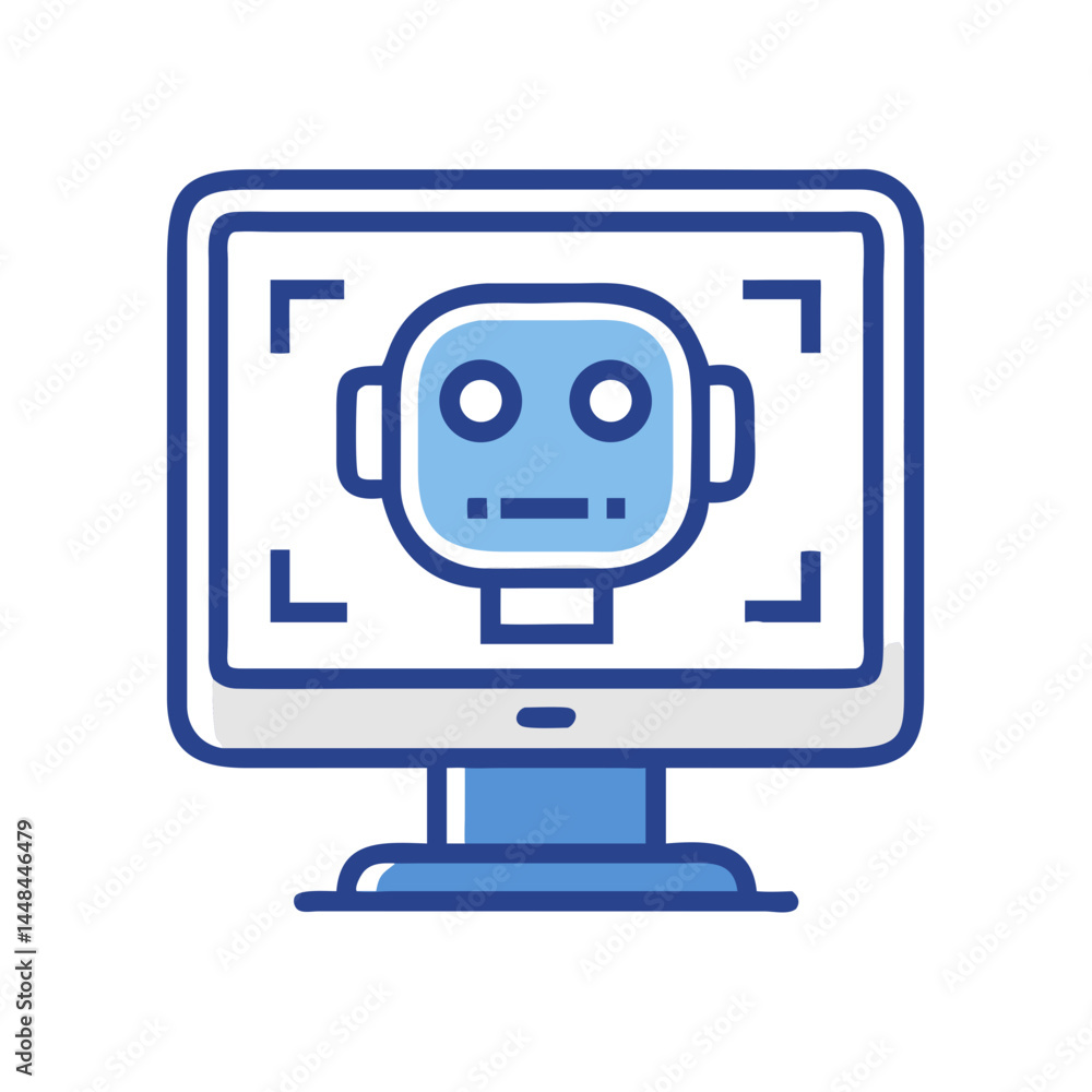 Poster Robot Face Displayed on Monitor Icon Representing AI Interface and Digital Assistance