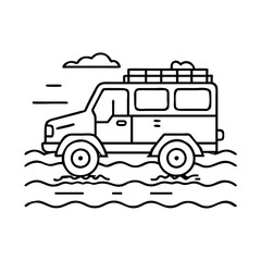 safari vehicle crossing river icon, safari vehicle crossing river vector illustration-simple illustration of safari vehicle crossing river, perfect for safari vehicle crossing river logos and icons