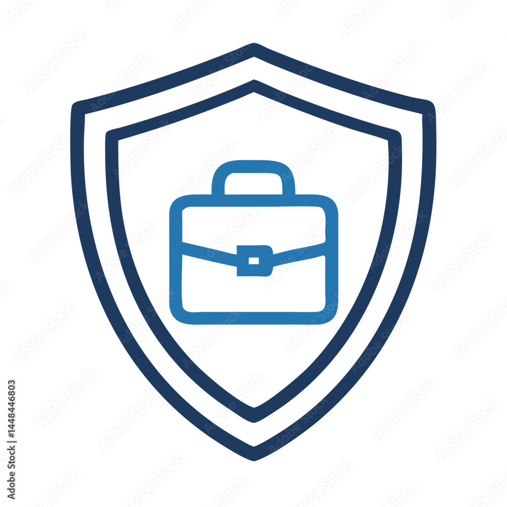 Poster shield with briefcase icon representing business protection and corporate security