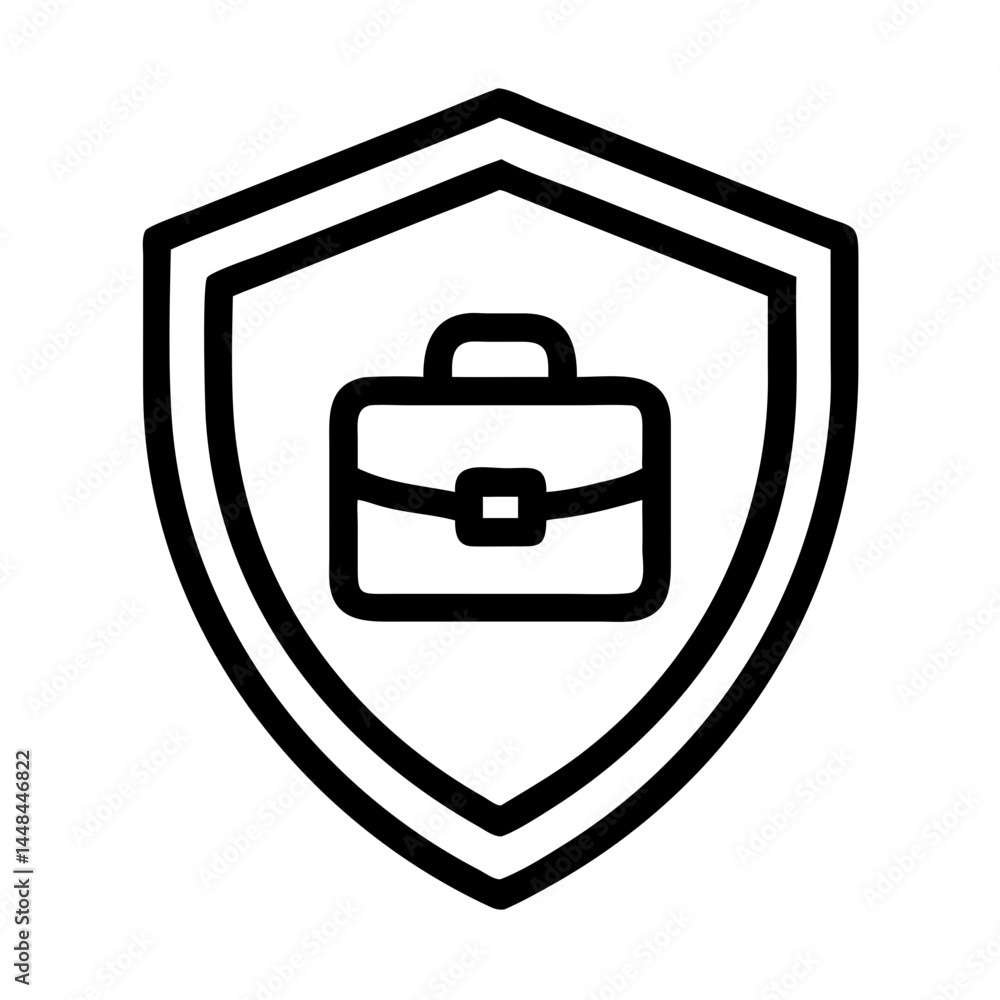 Poster shield with briefcase icon representing business protection and corporate security