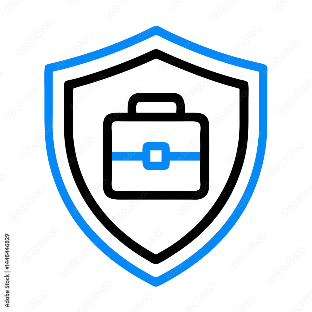 Poster shield with briefcase icon representing business protection and corporate security