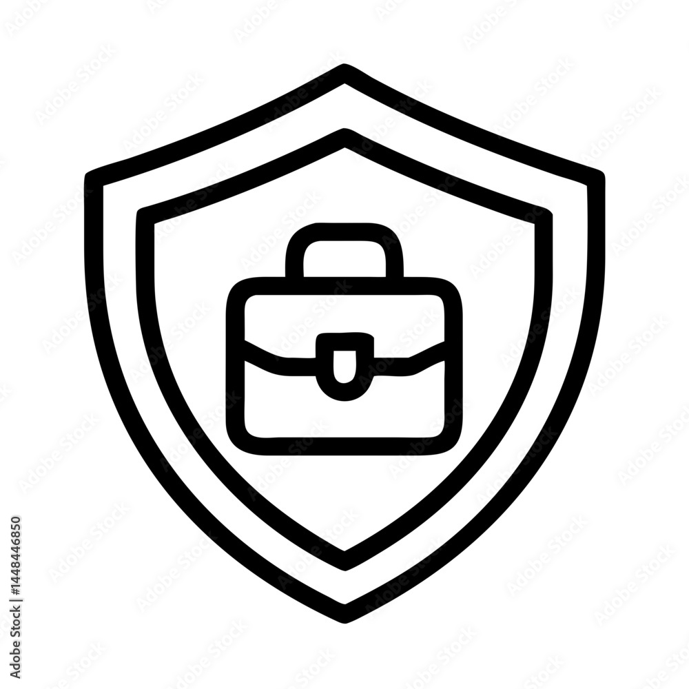 Poster shield with briefcase icon representing business protection and corporate security