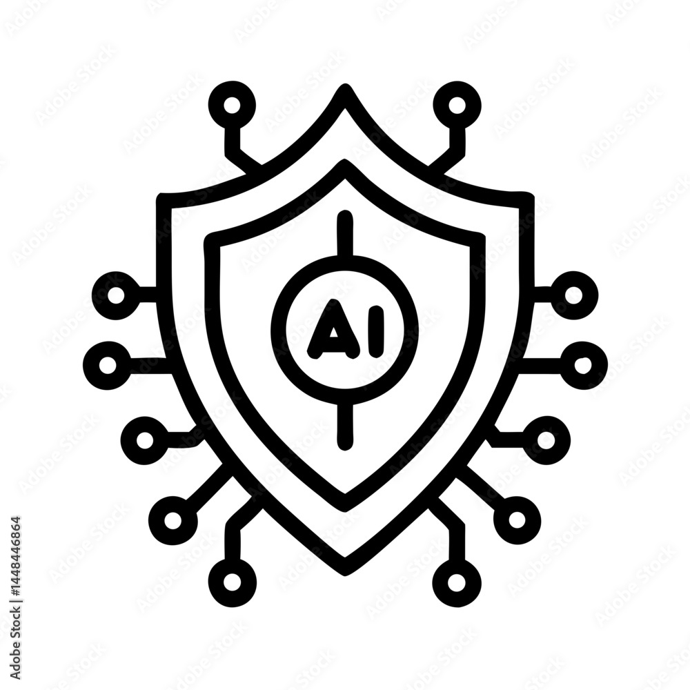 Poster Shield with Power Symbol Icon Representing AI Security and Digital Protection