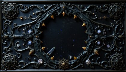 Intricate whimsigothic frame with celestial details and mystical elements reflecting gothic aesthetic and fantasy design elements