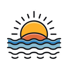 Sunset Over Ocean Icon Representing Tropical Scenery and Coastal Tranquility