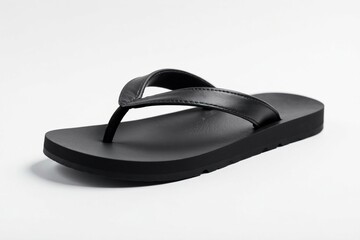 Single black flip-flop on white background, studio shot, relaxation, summer footwear