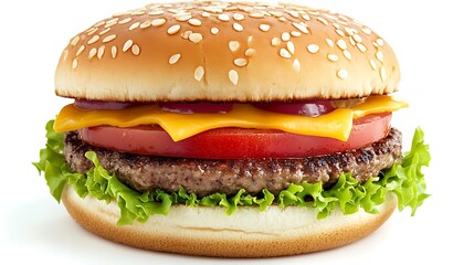 Delicious cheeseburger with fresh ingredients on a white background perfect for food related designs and advertising projects