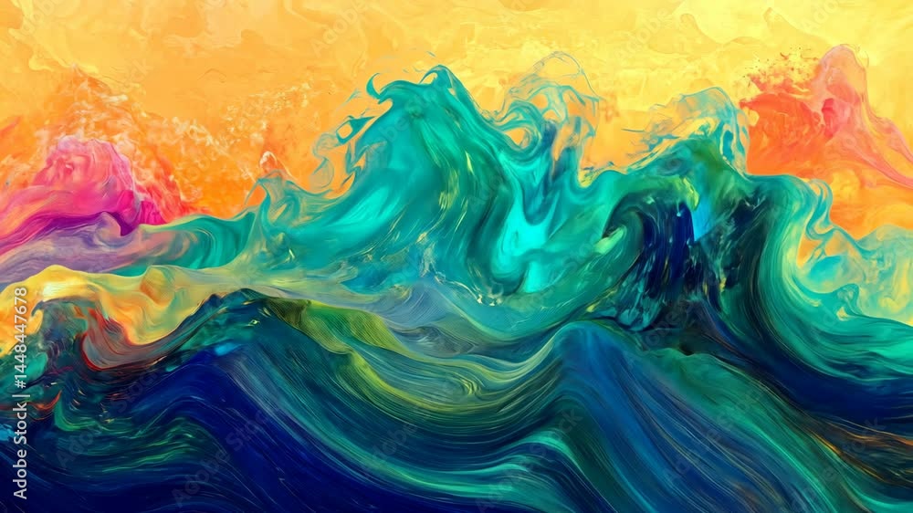 Poster vibrant abstract waves: dynamic energy and colorful fluid motion