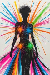 Fashion Model Silhouette with Colorful Explosion of Paint Illustration Design