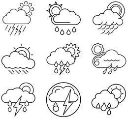 Simple Line Art Weather Icons Set
