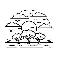 sunset over savanna icon, sunset over savanna vector illustration-simple illustration of sunset over savanna, perfect for sunset over savanna logos and icons