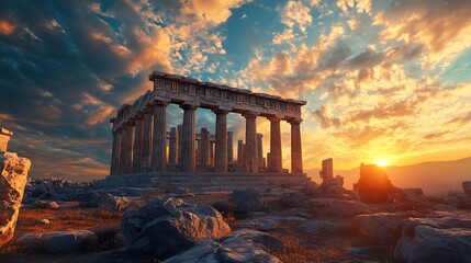 Obraz premium Beautifully illuminated Chinese temple with red lanterns during sunset high resolution picture