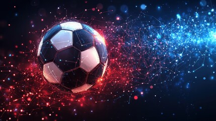 Naklejka premium Soccer ball in motion with glowing lines