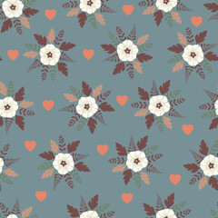 Floral seamless pattern. Flowery surface pattern design of stylized flowers and branchlets