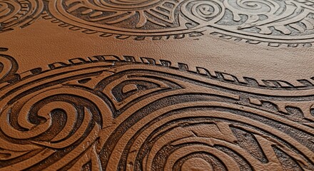 Detailed Brown Leather Texture with Tribal Carving