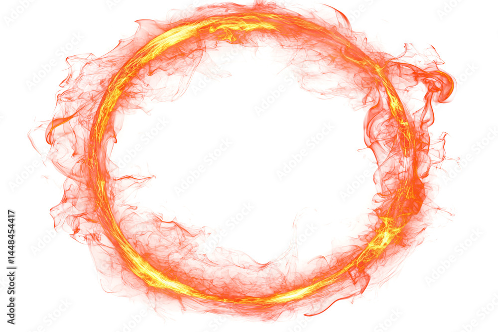 Poster translucent ring of fire flame on transparent background. circle of orange fire. flame forms a round