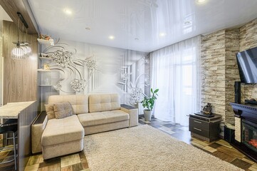 standard interior apartment. living room with sofa
