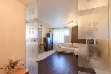 standard interior apartment. living room with sofa