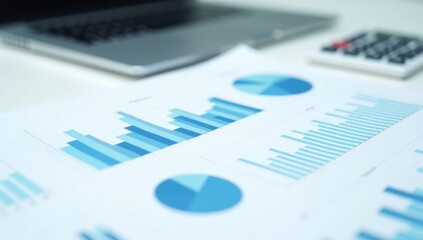 Business intelligence and analysis reports. Many graphs on reports and laptop display