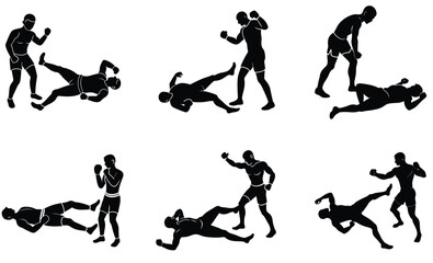 Boxer Knockout Moment Silhouette Vector Set – Powerful Impact, Final Blow, Boxing Finish Scene