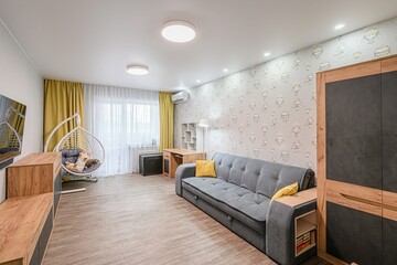 standard interior apartment. living room with sofa