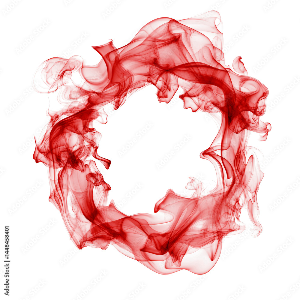 Poster circle of red smoke on transparent background. smoke forms round frame. design element. ink. modern 