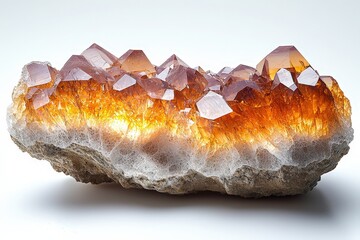 Obraz premium Vibrant citrine crystal cluster displaying natural geometric patterns and rich amber tones