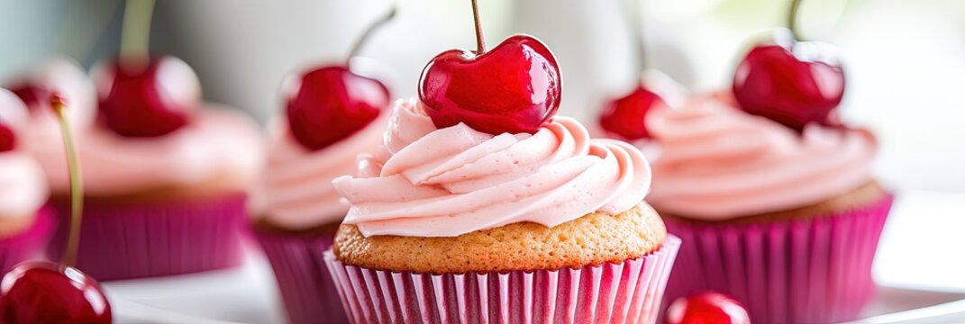 photo of delicious cherry cupcakes 