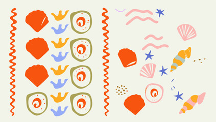 retro hand drawn seashell seamless pattern set  tr.eps