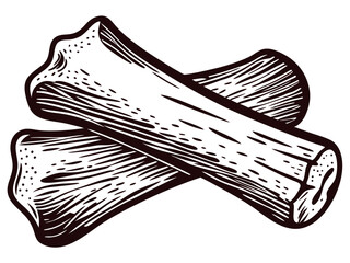 Engraved black and white of two vintage animal bones crossed.