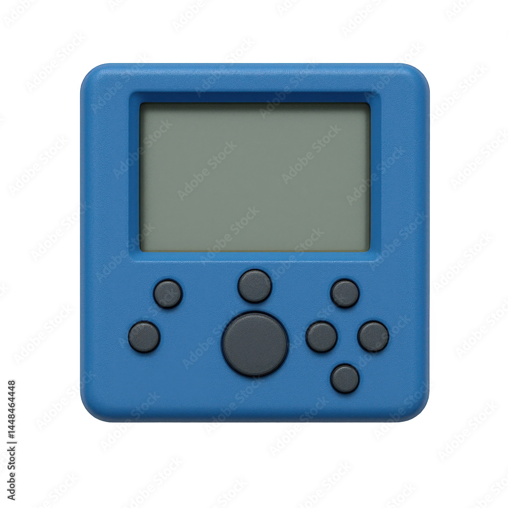 Poster compact blue handheld electronic game console with classic buttons and screen, perfect for portable 