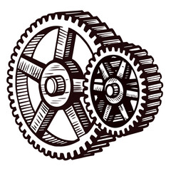 Interlocking industrial gears in motion detailed mechanical engineering design.