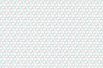 Seamless Isometric Cube Pattern In Red, Green, And Blue Lines, Creating A 3D Optical Illusion Effect. Perfect For Modern Digital Art, Backgrounds, Abstract Design, Textiles, Wrapping And Web Graphics.