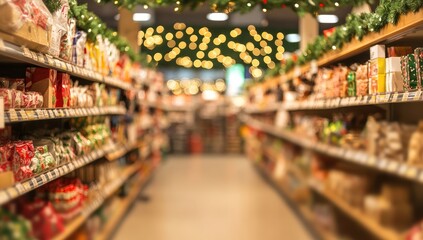 Christmas Supermarket Festive Aisles: A Blurred Festive Shopping Experience