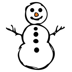 Obraz premium A Simple Cartoon Snowman With Black Outlines And Orange Nose