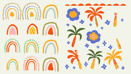 Fototapeta premium hand drawn palm tree doodle seamless pattern set .eps