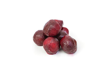 Small round beet root stack isolated on white background, close up