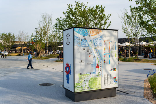 Osaka, Japan - April 30 2025 : Venue map and directional signage guiding visitors around the Expo 2025 Osaka Kansai site.