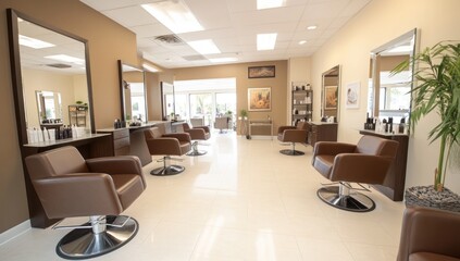 Luxurious Hair Salon Interior Design: Modern Brown and Beige Aesthetic