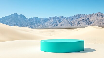 Turquoise platform in a vast desert landscape.