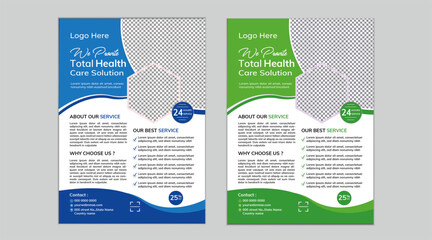 A bundle 2 templates of different colors a4 flyer template, modern medical flyer template,  Business abstract vector template. Brochure design, cover modern layout, annual report, poster,  Creative