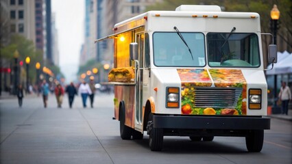Food truck on city street offering delicious meals to urban customers