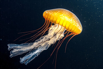 Jellyfish glowing in a deep sea environment 