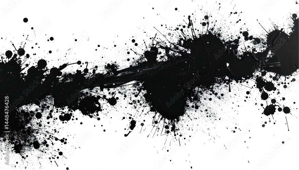 Poster abstract black ink splatter design element on transparent background for artistic projects