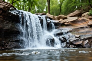 Obraz premium Serene Waterfall Cascading over Rocks in a Lush Forest