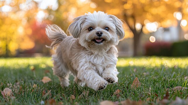Adorable dog running in autumnal park