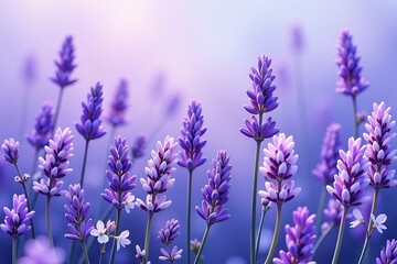 Naklejka premium Lavender Field in Soft Focus: Purple Flowers in Bloom with Blurry Background on Sunny Day 